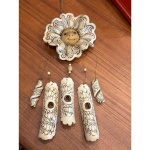 1984 vintage flower face handmade pottery wind chime